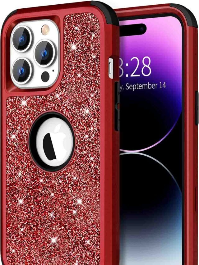 Hython iPhone 14 Glitter Sparkle Hard Shell Bumper Cover Women, Red